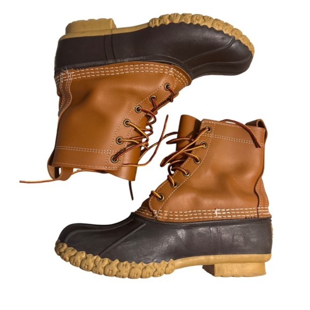 L.L. Bean Duck Boots Womens 8 Brown Tan Excellent 8" Waterproof Leather Made USA - Picture 5 of 10